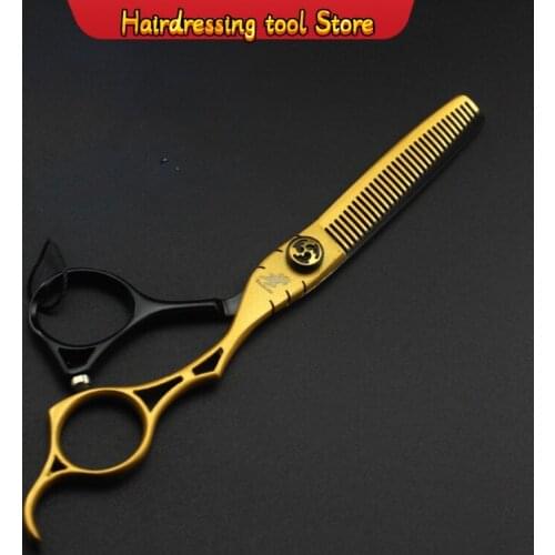 "Hollow Handle Paint Jewel Three Teeth Sword Back Hairdressing Scissors Flat Shears Thin Shears Gold Stainless Steel Type Size"