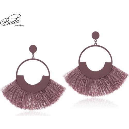 Badu Autumn Winter Vintage Earrings for Women Big Round Cotton Tassel Drop Earrings Large Statement Christmas Jewelry Wholesale