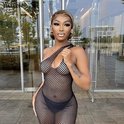 Yiallen Autumn Sexy Hollow Out See Through Solid Slim Stretch Mini Bodycon Dress Y2K For Women Clubwear Active Street Dresses