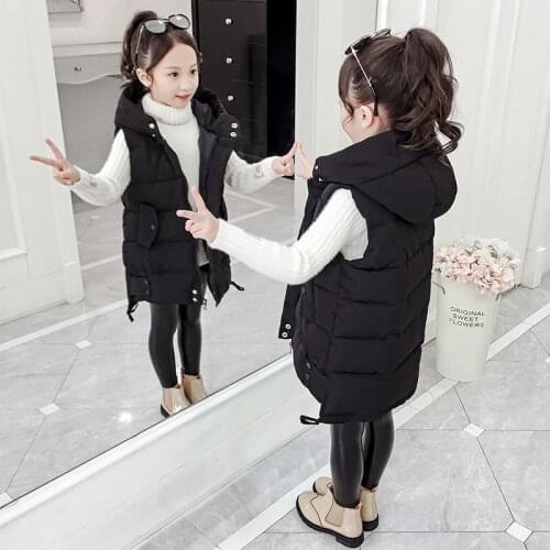 Girl Vest KIds Jacket Hooded fashion Cotton 2021 Autumn Winter New Solid Waistcoat Children Clothing 5-15 Years Old