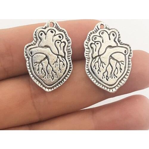 10pcs 30*20mm Fashion Antique Silver Color Alloy Human Heart Charms Anatomical Heart Charms , Charms for jewelry making