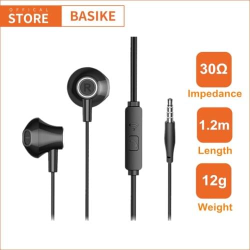 BASIKE MT87 Wired Headphones 3.5mm Earphone Headset with Microphone Lightweight High-quality 1.2m for xiaomi huawei Smart Phone