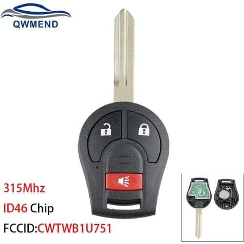 BHKEY 315Mhz ID46 Chip Transponder For NISSAN 2+1Buttons Remote Car key For NISSAN Qashqai Sunny Sylphy Tiida X-Trail CWTWB1U751