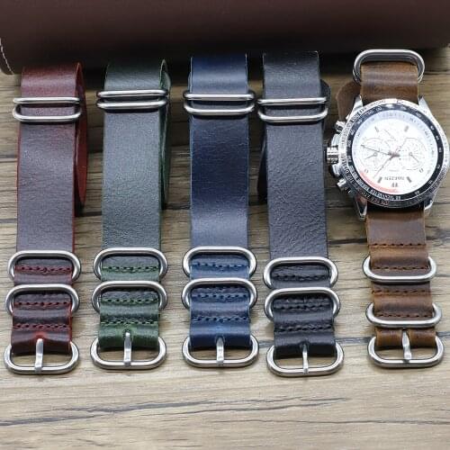 Vintage Genuine Leather Nato Watch Band Strap 18mm 20mm 22mm 24mm Handmade Replacement Zulu Strap for Watch Accessories