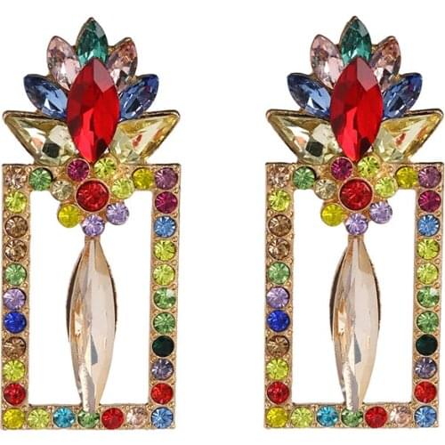 Luxury Full Crystal Rhinestone Square Earrings Women 2020 Fashion Jewelry Korean Geometric Long Earrings Female Brand ZA Earring