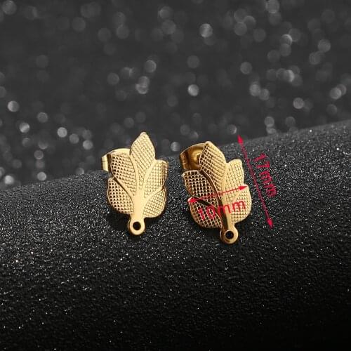 New Stainless Steel Stud Earrings Ear Stud leaf Post Earrings with Loop Jewelry Findings for Earring Making DIY