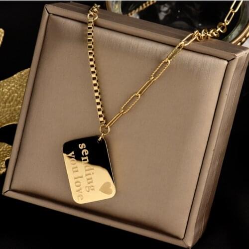 Titanium steel fadeless light luxury senior sense square brand letter necklace INS cold wind niche concise long sweater chain
