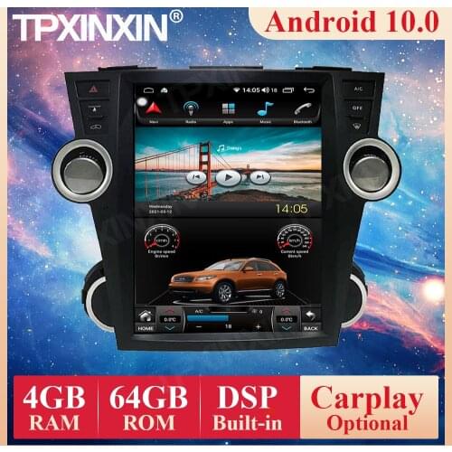 Tesla Style Android 10.0 For Toyota Highlander 2008 - 2014 Car Radio Multimedia Video Recorder Player Navigation GPS Accessories