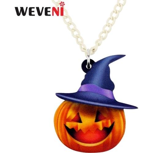 WEVENI Acrylic Anime Halloween Happy Hat Pumpkin Necklace Pendant Collar Fashion Jewelry For Women Girls Cheap Gifts Dropship