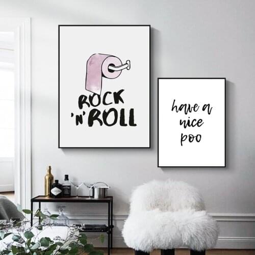 Funny Toilet Letter Poster Rock and Roll Minimalist Bathroom Canvas Painting Wall Art WC Sign Home Decor Paintings for Interior