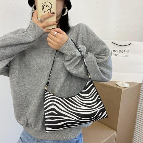 Women Fashion Zebra Print Handbag PU Leather Shoulder Bags Female Baguette Totes Purse Pouch