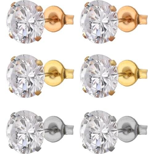 Uelf Classic AAA Cubic Zirconia Stud Earrings Round Crystal Girl Ear Studs For Women Fashion Stainless Steel Jewelry brincos
