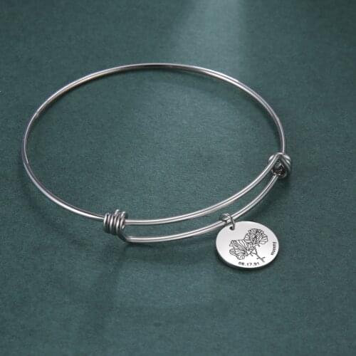 Sipuris Custom Name Date Bracelet Personalized Stainless Steel Birth Month Flower Bracelet For Women Bracelet Birthday Gift New