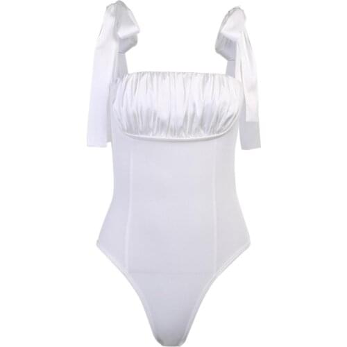 Women Summer Romper Solid Color Lace Up One-Piece Sleeveless Ruched Jumpsuit Body Top Sexy Women 2020 Bodysuits Streetwear