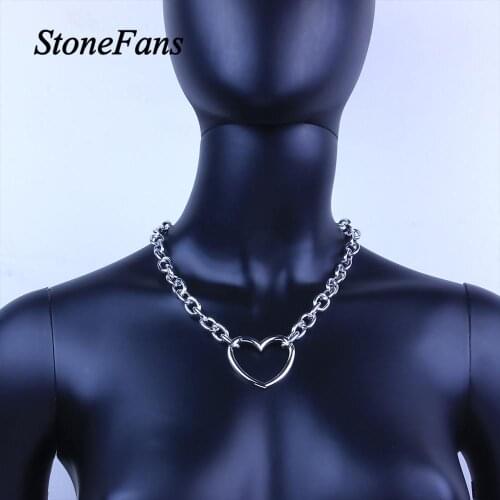 Stonefans Punk Statement Chunky Chain Metal Necklace Choker for Women Gothic Heart Necklace Jewelry Link Chain Alloy Choker