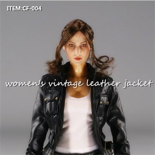 1/6 Scale female clothes Action Figure Accessories CF-004 Womens vintage Blouses Leather Jacket Coat Retro Black Suit 12" Body