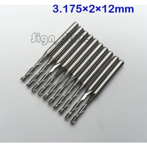 10pcs 3.175mm * 2mm *12mm Double Flute Straight Bit, Tungsten Carbide CNC Endmill Bits Manufacturer, for MDF Wood Acrylic