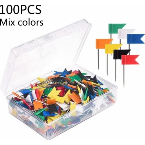 100PCS Colored Flag Push Pins Plastic Pin Big Head Push Needle Pins For Notice Cork Board Map Office School Supplies