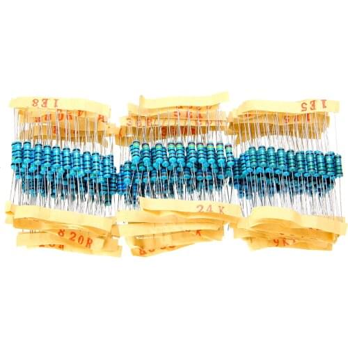 1000Pcs Metal Film Resistor Assorted Kit 1% 1W Metal Film Resistor 100 Values Assortment Set 1ohm~10M ohm Resistor Samples Kit