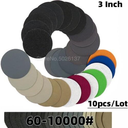 10PCS 3 Inch Hook Loop Sanding Discs Waterproof Round Sandpaper Silicon Carbide Abrasive Pad Wet Or Dry Sand Paper Polishing