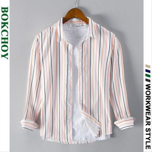 2021 Summer and Spring New Men Color-blocking Long-sleeved Shirt Casual Trend Color Striped Workwear White Gray Top GC-L830