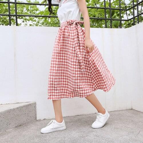 2021 Spring And Summer Korean Style College Style Stitching Plaid Large Swing A-line Skirt Womens Mid-length High-quality