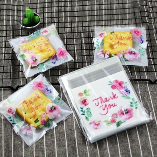 50/100Pcs Plastic Bags Thank you Cookie&Candy Bag Self-Adhesive For Wedding Birthday Party Gift Bag Biscuit Baking Packaging Bag