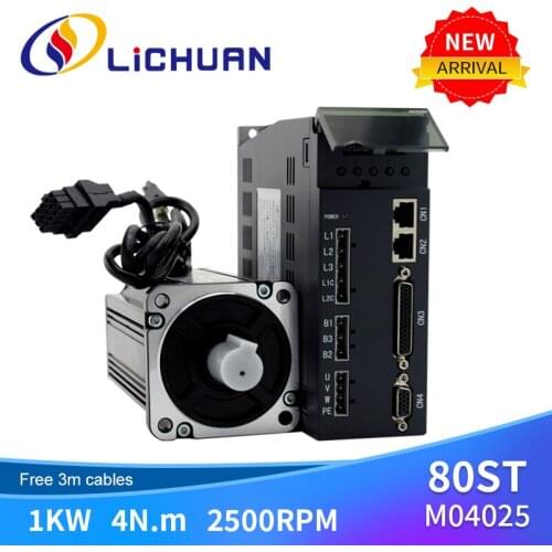 80mm Frame 1kw 4n.m 80ST-04025 Nema32 AC Servo Drive Kit for cnc Servo Motor sytems Packing Machines