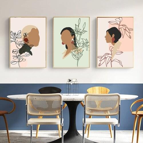 Abstract Girl Line Flower Wall Art Canvas Painting Nordic Posters Prints Wall Pictures For Living Room Decor