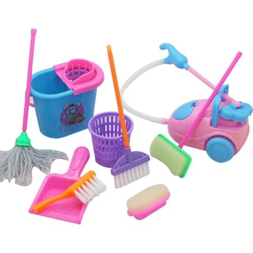 9pcs Mini Doll Accessories Household Cleaning Tools for Barbies Doll Accessories For Barbies Dollhouse Kids Educational Toy
