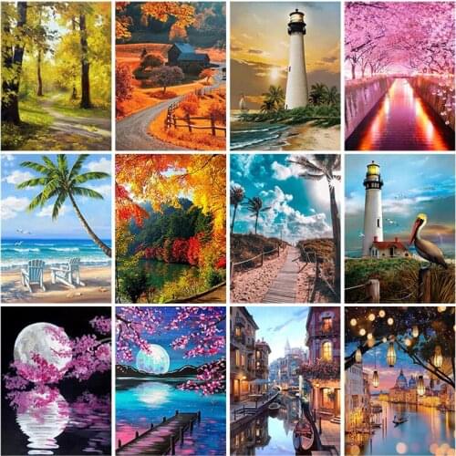 Full Square Round Drill Diamond Painting Landscape 5D DIY Diamond Embroidery Flowers Home Decoration Tree Picture of Rhinestone