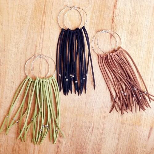 BOHO Ethnic Velvet Tassel Hoop Long Dangle Drop Earrings for Women