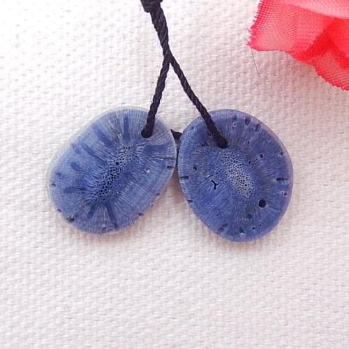 Natural nugget blue coral drilled earring beads,stones for earring making 17x14x4mm,3.2g