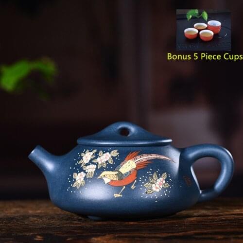 200ml Yixing Purple Clay Tea Pot Genuine Raw Ore Green Mud Tea Pot Kung Fu Teapot Bonus 5 Piece Cup Tea Set Free Shipping