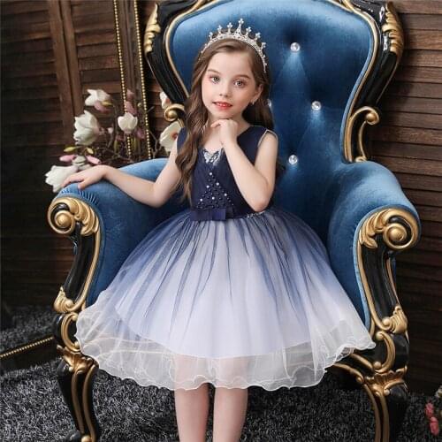 Kids Dress for Girls Flower Beads Dresses for Party Wedding Christmas Clothing Princess Lace Tutu Children Prom Ball Gown