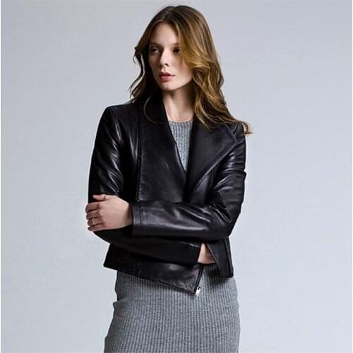 Exported to Japan High-End Asymmetric Collar Pakistan Imported First Layer Sheepskin Leather Women