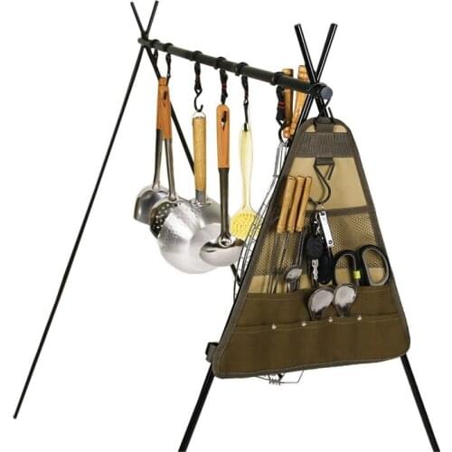 Outdoor Picnic Camping Tableware Canvas Storage Hanging Bag Portable Triangle Hanging Cookware Set Storage Bag