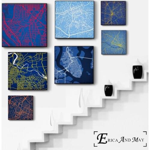 City University Map Simple Style Vintage Poster Wall Painting Living Room Abstract Canvas Art Pictures For Home Decor No Frame