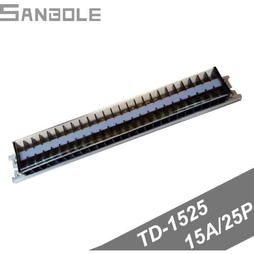 TD-1525 Terminal Block Barrier 15A 25 positions Dual Row Connector DIN rail mounted with screws plastic cover Barrier