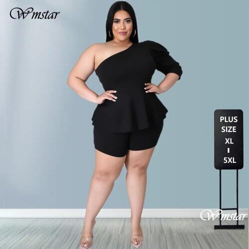 Plus Size Shorts Sets Wholesale Two Piece Set Women Clothing 3xl 4xl Sexy One Shoulder Solid Office Lady Elegant Dropshipping