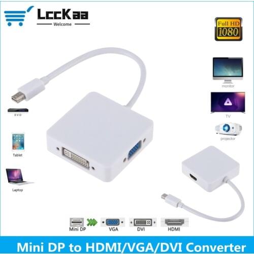 LccKaa 3 in 1 DisplayPort DP To HDMI-compatible DVI VGA Adapter Cable 1080P Converter Connector For PC Projector Laptop HDTV