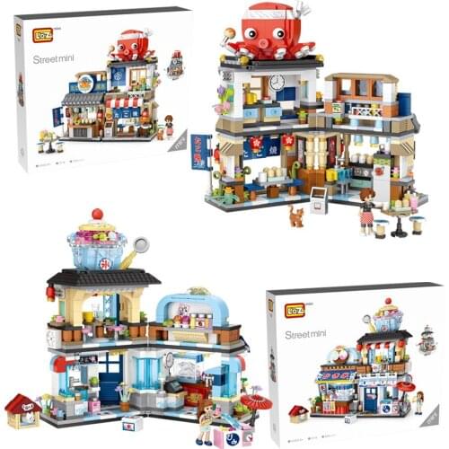 LOZ Blocks Cute Street Shop Vehicle Building Bricks Luxury Japanese Food Truck Model Toy Kids Gifts Toys for Children 1219