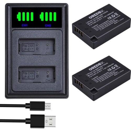 LPE17 LP E17 LP-E17 Camera Battery + LED Dual Charger with type-C port for Canon EOS 200D M3 M6 750D 760D T6i T6s 800D 8000D