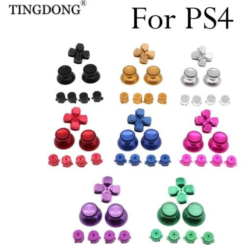 Metal Thumb Grips for PS4 Controller Aluminum Replacement ABXY Bullet Buttons Thumbsticks Chrome D-pad for Sony Playstation 4