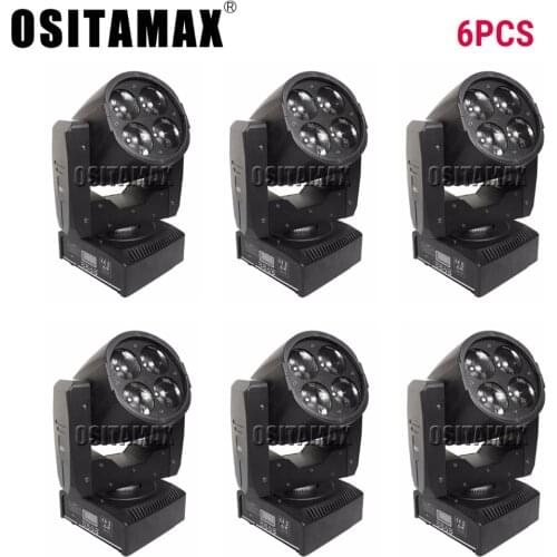 6PCS LED Beam Moving Head Light 4x10w Mini Stage Light Ulter Bright DMX512 Control Party Disco Lights for DJ Show Wedding Bar