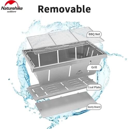 Naturehike Stainless Steel Multifunctional Folding Grill Portable Barbecue Charcoal Grill Removable grill for easy clean-up