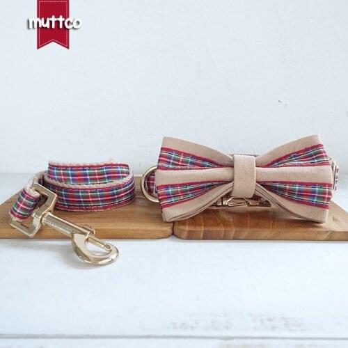 MUTTCO retailing British style collar for dog THE SCOTLAND plaid fashion dog collar with bow tie 5 sizes UDC012J