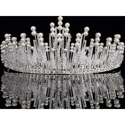 New Imitation Pearl Crown Romantic Queen Prince Bride Tiaras Hair ornaments For Ladys Rhinestone Hairwear Party Headdress