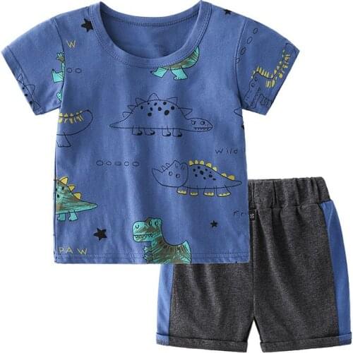 New 2021 Kids Boys Summer Clothing Sets Cartoon Dinosaur Short Sleeve O-Neck Cute T-Shirt Tops with Shorts Baby Pajama Sets