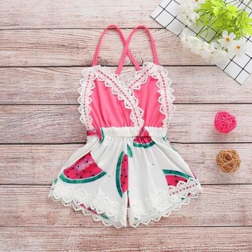 Newborn Baby Girl Clothes Sleeveless Strapped Watermelon Printed Summer Lace Romper Baby Toddler Baby Clothes Outfit
